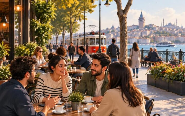 Mersin’de pastel tonlarda sıcak bir şehir atmosferi, faydalı ve samimi bir sohbet edilme anı