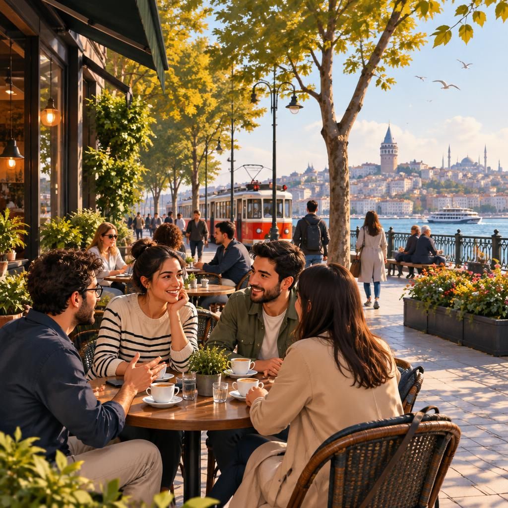 Mersin’de pastel tonlarda sıcak bir şehir atmosferi, faydalı ve samimi bir sohbet edilme anı