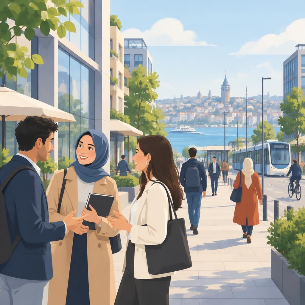 İstanbul’da modern bir şehir sokağını soyut olarak tasvir eden ilüstrasyon