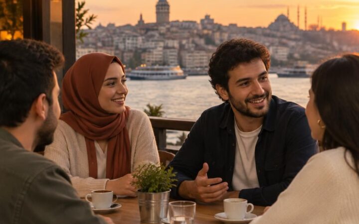 Bursa’daki bir kahve dükkanında sohbet eden iki kişi