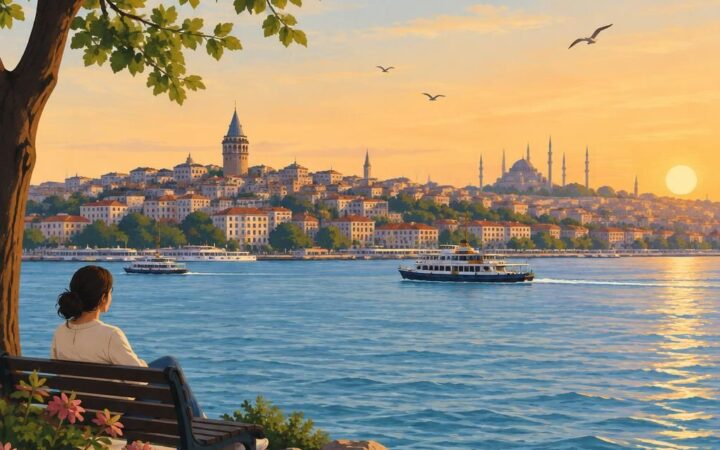 Rize kentinin sakin sahilini gösteren sade illüstrasyon