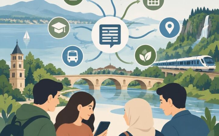 Sakarya’yı sembolize eden, sade ve nötr renkli bilgi akışı illüstrasyonu.