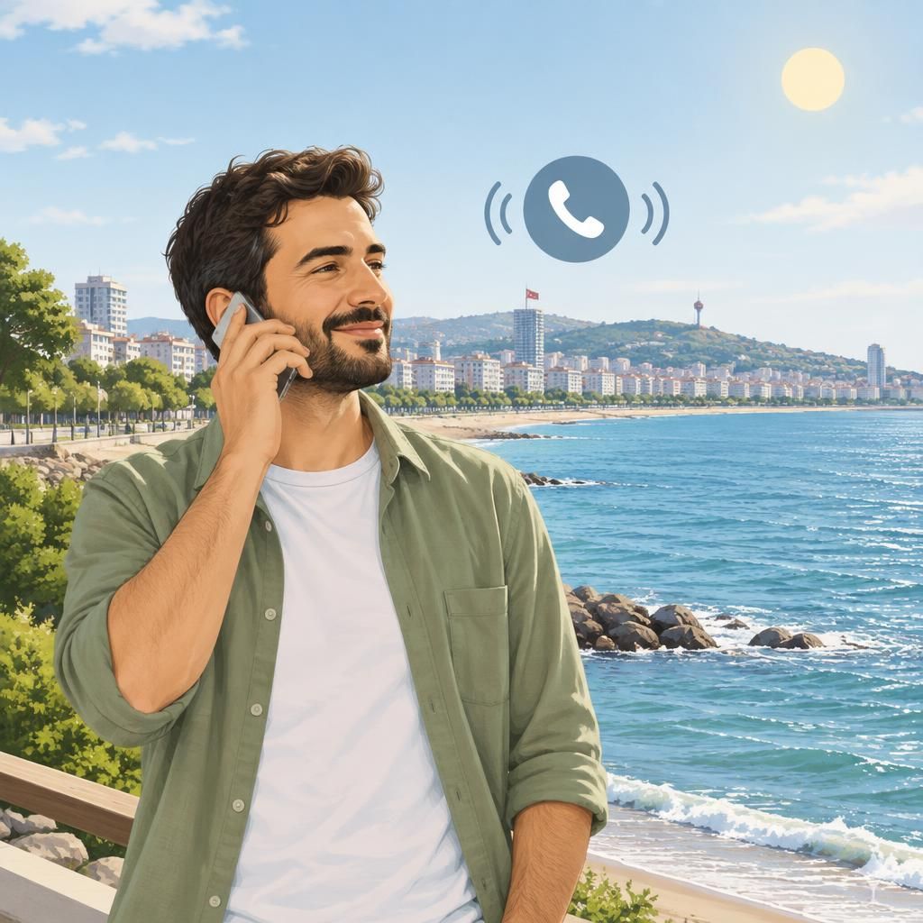 Samsun sahilinde minimalist illüstrasyon: iletişimi çağrıştıran basit figürler.