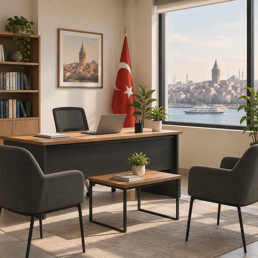 Zonguldak’ta sakin bir ofis ortamını betimleyen, insan içeren olmayan sade bir görsel için açıklama metni