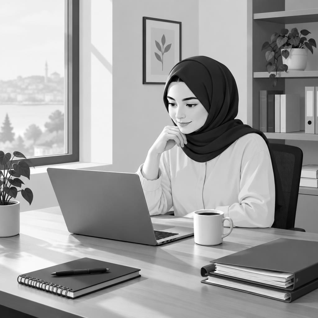 Şırnak bölgesinde Jigola için bilgilendirici bir illüstrasyon; sade ofis köşesi ve çalışma ortamı