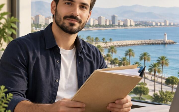 Mersin sahilinde sade bir çalışma ortamında görevine odaklanan genç bir erkek örneği