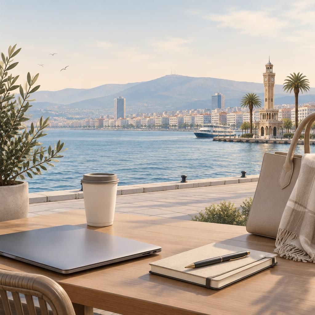 İzmir kent silüeti ve sakin bir atmosfer