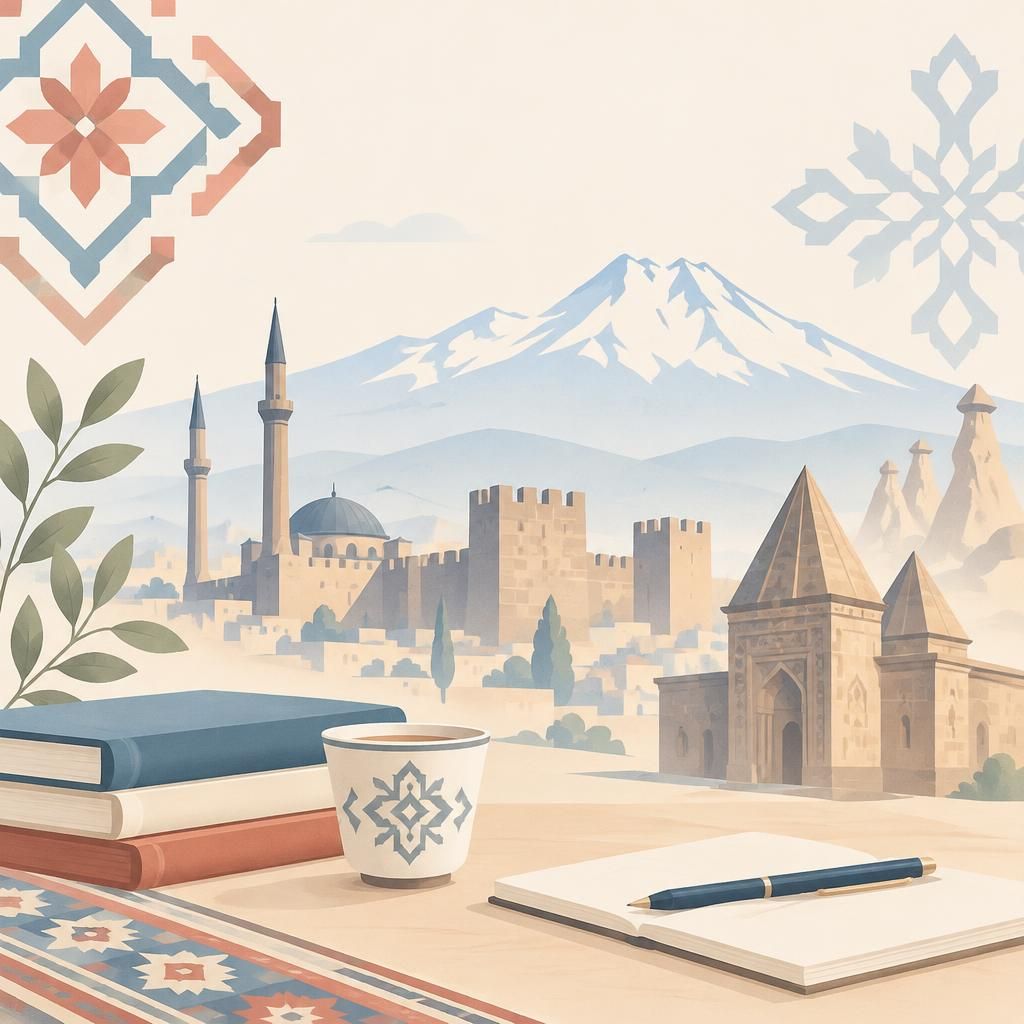 Kayseri temalı sade editoryal ilustrasyon, mekân ya da gerçek kişilerle ilişkili değildir
